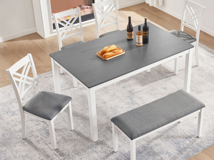 6 Piece Kitchen Dining Set, Rectangular Dining Table With 4 Upholstered Chairs And Bench - Gray / White
