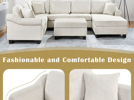 Contemporary U - Shaped Sectional Sofa With Movable Storage Ottoman