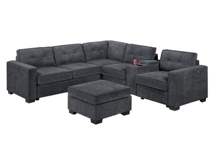 Sectional Set With Reversible Loveseat, USB Console, Corner Wedge & Ottoman