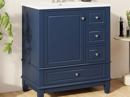 Freestanding Bathroom Vanity With Sink, Soft Close Door, 3 Drawers
