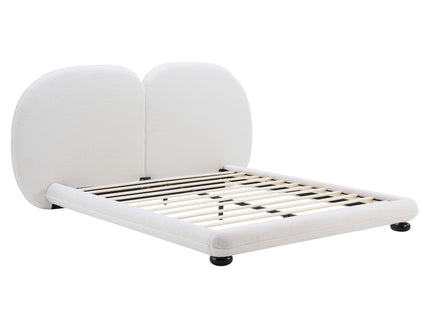 Queen Size Upholstered Platform Bed Frame With Split Headboard - White