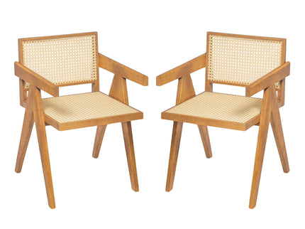 Chandigarh Arm Dining Chair With Natural Cane Design (Set of 2)