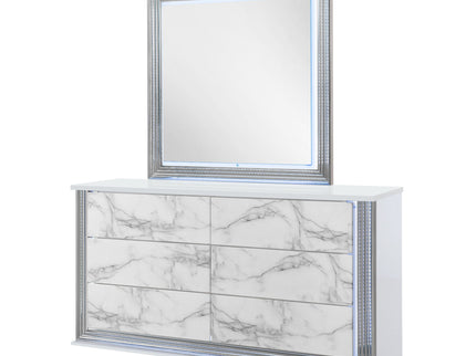 Moon - Marble Mirror With LED - White