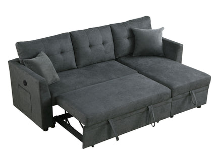 Sectional Sofa Bed L Shaped Sofa Couch Bed With USB Port, Reversible Chaise With Storage