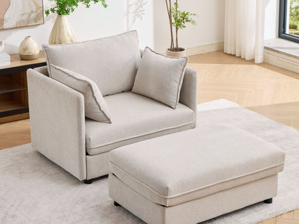 Oversized Deep Seat Accent Chair With Matching Storage Ottoman & Throw Pillows