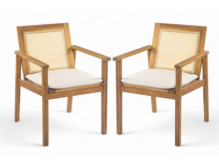 Preston - Outdoor Dining Chair With Cushion (Set of 2) - Teak / Beige