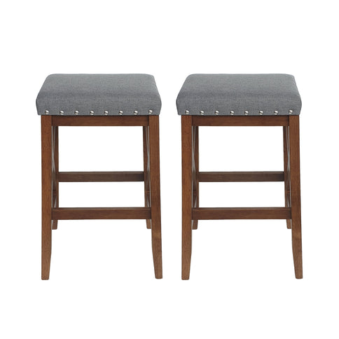 Upholstered Bar Stool With Nailhead Trim And X Frame Design (Set of 2) - Charcoal