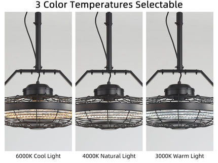 21" Outdoor Ceiling Fan With Dimmable LED Light, 7 Blades, Reversible DC Motor For Gazebos - Matte Black