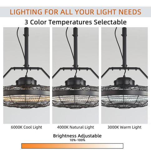 21" Outdoor Ceiling Fan With Dimmable LED Light, 7 Blades, Reversible DC Motor For Gazebos - Matte Black