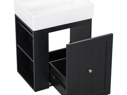 Modern Bathroom Vanity With Sink, Storage Cabinet, Drawer & Side Shelf