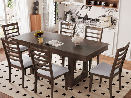 Extendable Dining Set, Farmhouse Extendable Table With Upholstered Chairs