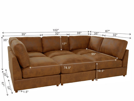 Modular Upholstered Sectional, Medium Firm Seat Cushion, Custom Configuration - Brown