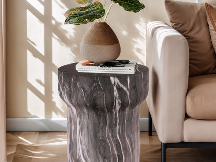 Round Geometric Outdoor End Table - Marble