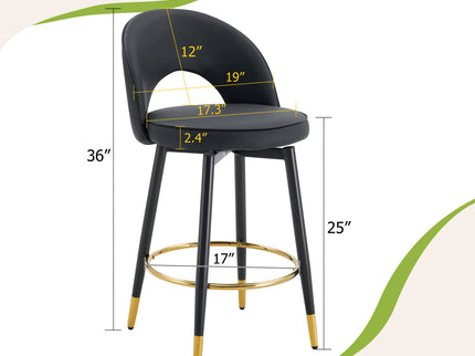 Modern Upholstered 360° Rotatable Bar Chair With Metal Legs For Dining Room (Set of 2)