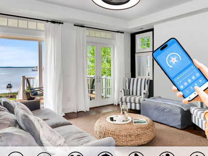 Bedroom Ceiling Fan With Remote Control, Dimmable LED Light, 8 Blades, Reversible Dc Motor - Black