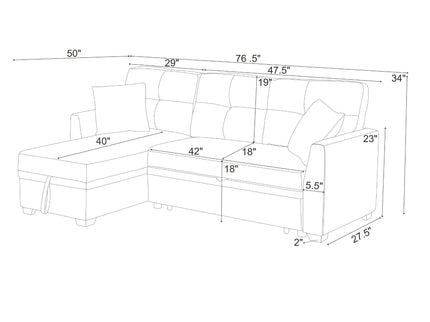 Upholstered Sectional & Pull Out Bed And Chaise Storage
