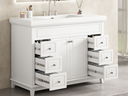 Bathroom Vanity & Sink, 6 Soft Close Drawers & Double Doors - White