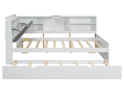 Platform Bed With Trundle, Shelves, And Storage Headboard