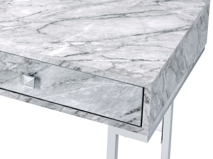 Tigress - Printed Faux Marble Top Writing Desk - White
