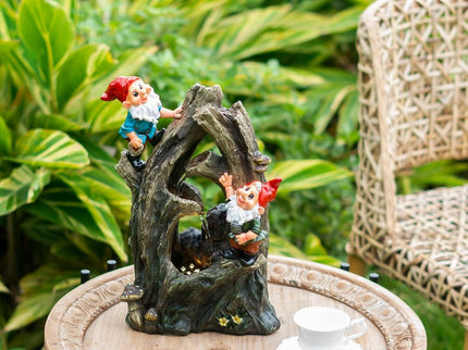Decorative Woodland Gnome Water Fountain With LED Light - Brown