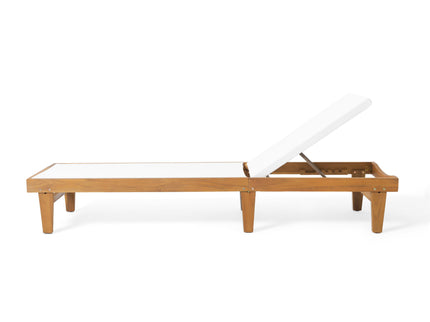 Outdoor Chaise Lounge With Acacia Wood Frame - White / Teak