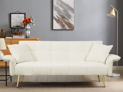Convertible Double Futon Sofa Bed With Folding Armrests For Living Rooms
