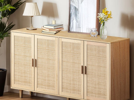Elegant And Functional 4 Door Rattan Decorative Storage Cabinet
