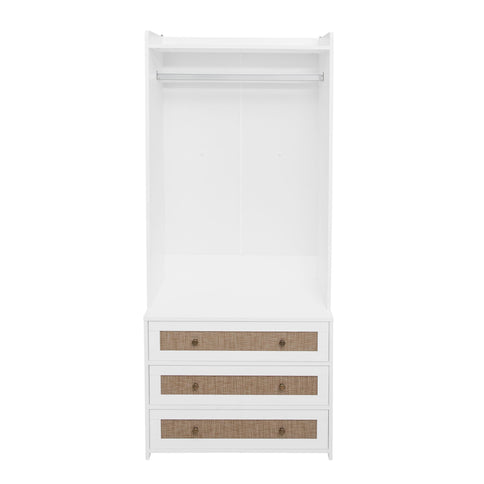 Wardrobe With 3 Drawers High Wardrobe Armoire With Rattan For Living Room Organizer - White