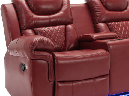 Home Theater Seating Manual Recliner Loveseat With Hide-Away Storage, Cup Holders And Led Light Strip For Living Room