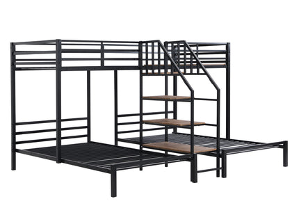 Metal Bunk Bed With Storage Shelves Staircase