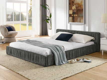 Modern Upholstered Platform Bed Frame With Pleated Design