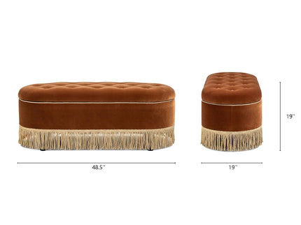 Melinda - Oval Tufted Bullion Fringe Storage Bench