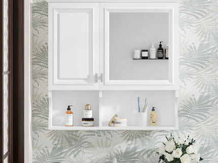 Wall Mounted Mirror Medicine Cabinet, Bathroom Storage With Doors And Open Shelves