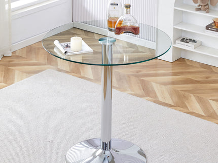 Modern Minimalist Circular Glass Dining Table With Electroplated Metal Legs 35" Diameter - Transparent