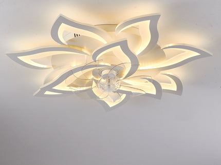 32" Flower Ceiling Fan With LED Dimmable Light, Low Profile Flush Mount Fan With Remote Control, 6 Speeds