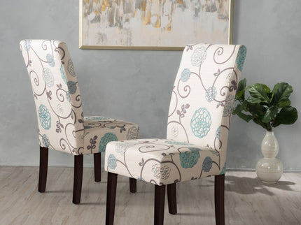 Contemporary Dining Chair Set With Rubberwood Legs - White / Blue