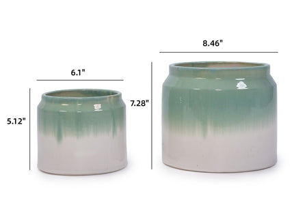 Gradient Flowerpot (Set of 2), Planter For Patio, Garden, Windowsill - White / Green