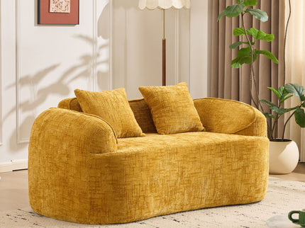 Curved 2 Person Compress Sofa With Armrests, Includes Pillows