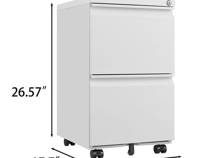 2 Drawer File Cabinet With Lock, Metal Under Desk Rolling Filing Cabinet Fits Letter / Legal / A4 Size For Home Office, Mobile Filing Cabinet