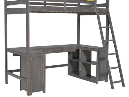 Loft Bed With U-Shaped Desk, Drawers, And Storage Shelves
