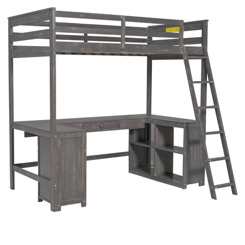 Loft Bed With U-Shaped Desk, Drawers, And Storage Shelves