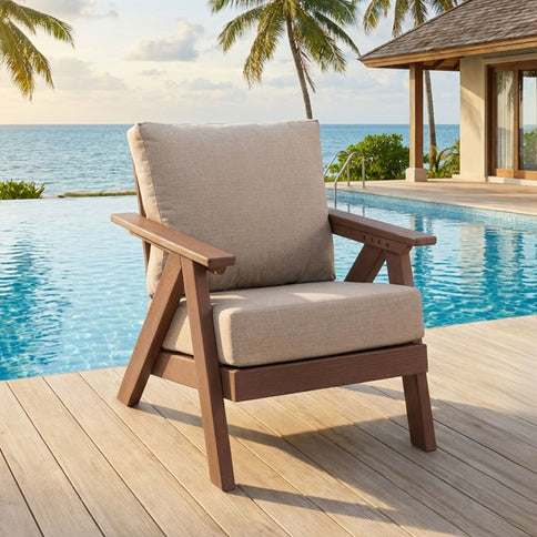 Outdoor Patio Club Chair With Sunbrella Cushions - Brown