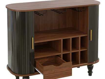 Fluted Liquor & Coffee Bar Cabinet With 6 Wine Racks And 3 Glass Holders