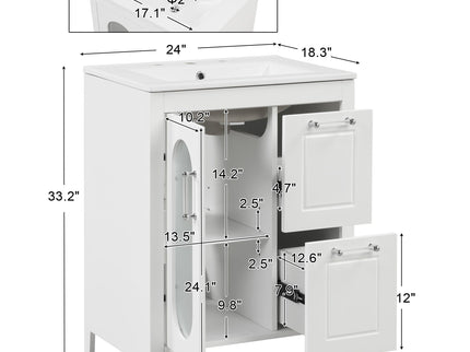 Modern Bathroom Vanity With Sink, Cabinet With 2 Drawers And Door, Adjustable Shelf