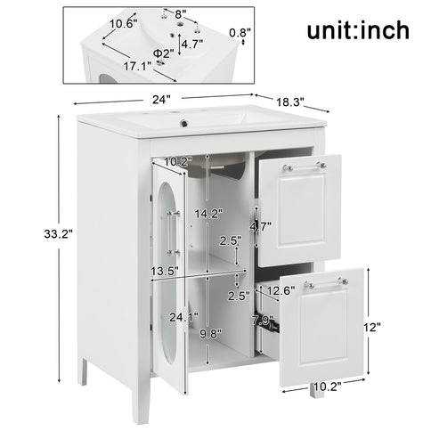 Modern Bathroom Vanity With Sink, Cabinet With 2 Drawers And Door, Adjustable Shelf