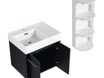 Modern Wall Mounted Bathroom Vanity With Thick Edge Resin Sink And Storage Rack