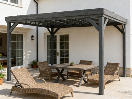 Patio Grape Vine Gazebo Outdoor Pergola With Open Roof For Climbing Plants - Gray