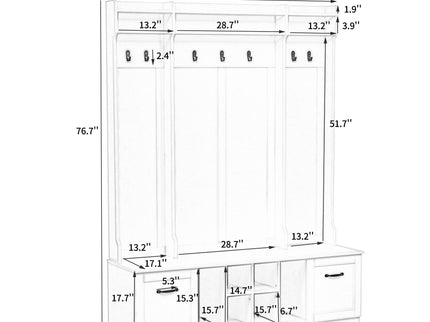5 In 1 Entryway Bench With Coat Rack, 7 Sturdy Hooks, 2 Spacious Drawers And Adjustable Shelves