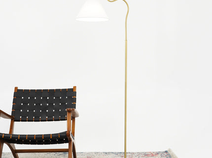 Majestic - Ring Base Curved Floor Lamp With Triangle Drum Shade - Gold / White