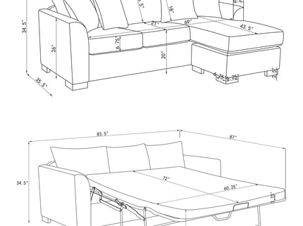 Pacheco - Sleeper Sectional Chaise Sofa